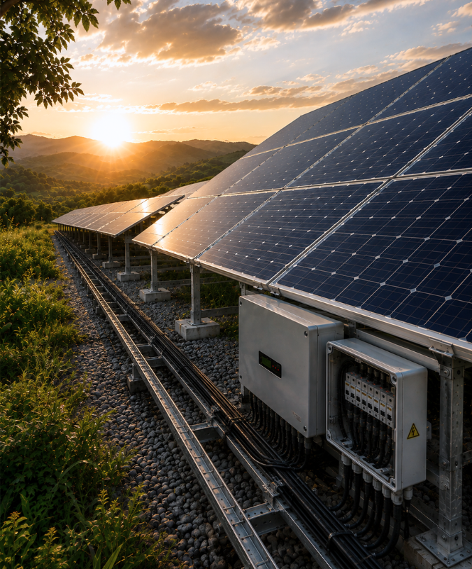 Técnico instalando painéis de energia solar
