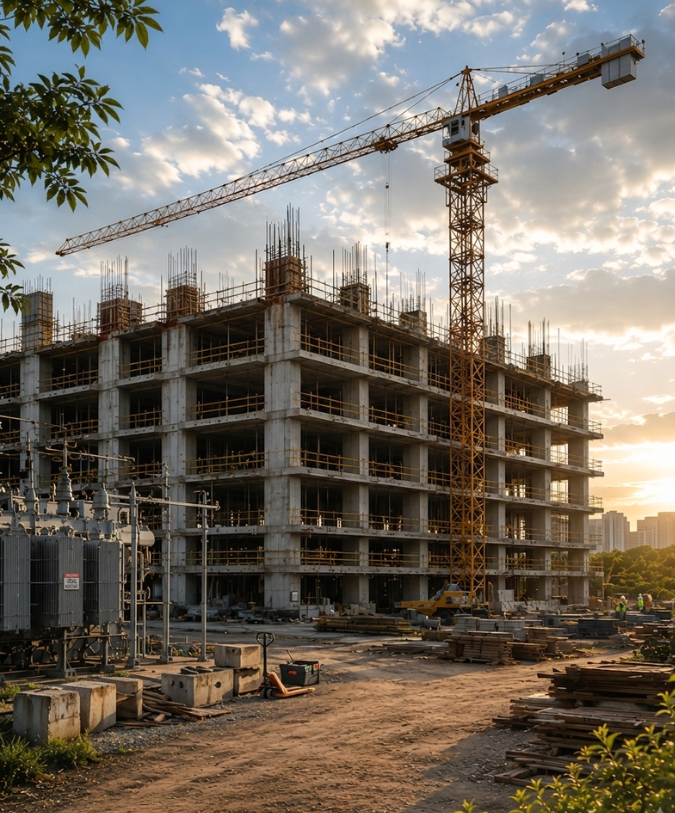 Engenheiro em canteiro de obras durante horário de trabalho