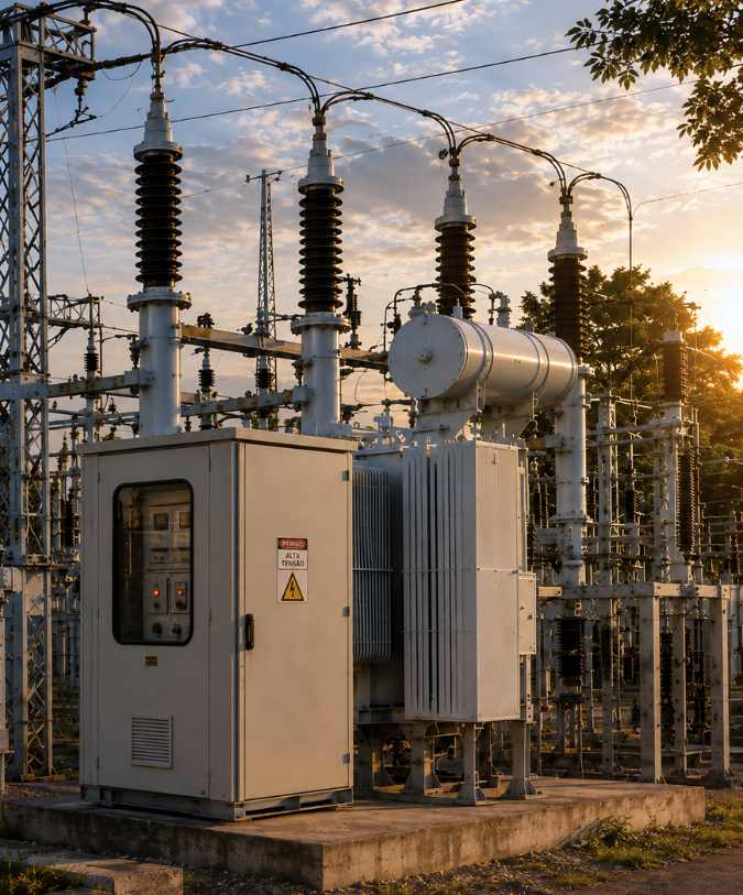 Rodovias e cruzamentos iluminados vistos à noite, representando redes de distribuição de energia